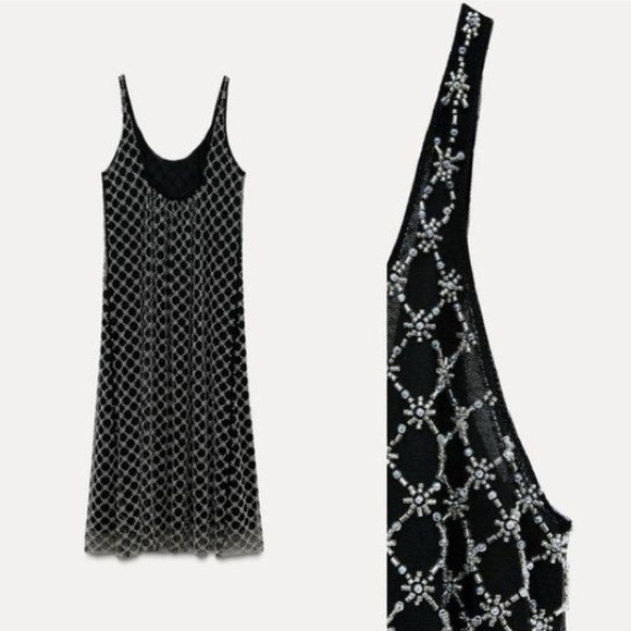NWT ZARA BEADED JEWEL MIDI DRESS - Picture 5 of 8
